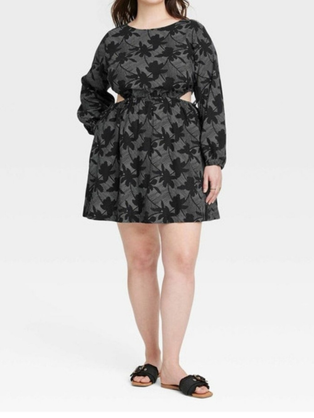 Universal Thread Black Gray Floral Cutout Mini Dress